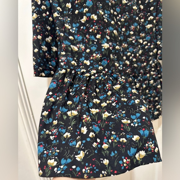 Philosophy black floral print long sleeve back bow ribbon mini flare dress - Picture 7 of 15